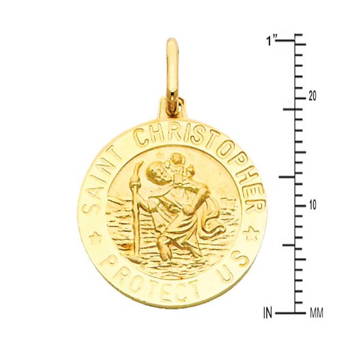 The World Jewelry Center 14K Real Yellow Gold Religious Saint Christopher Medal Pendant With 1.6Mm Cable Chain Necklace - 20" #TOP2