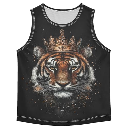 Boys Tank Top Shirts Tiger Crown Animal Sleeveless T-Shirts Crew Neck for Kids Clothing Children