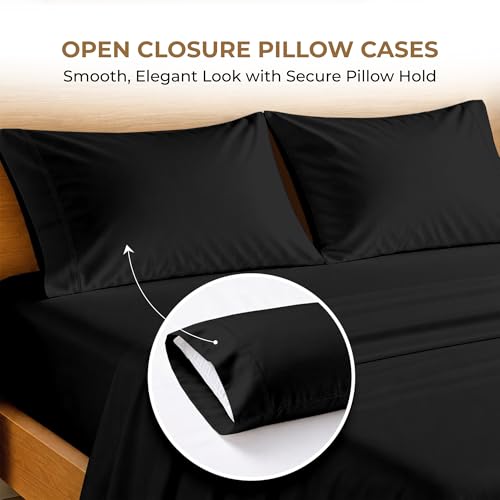 Image of SGI bedding 100% Egyptian Cotton Sheets Full Size - 600 Thread Count Sheets Set, Soft, Cooling, 15 inch Deep Pocket, Luxury Hotel Bedding, Breathable, Durable - Black