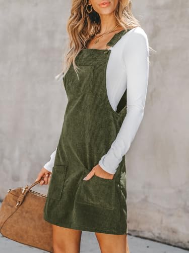 Image of CUPSHE Women Corduroy Fall Dresses Front Bib Pocket Square Neck Wide Strap Casual Overall Mini Dress
