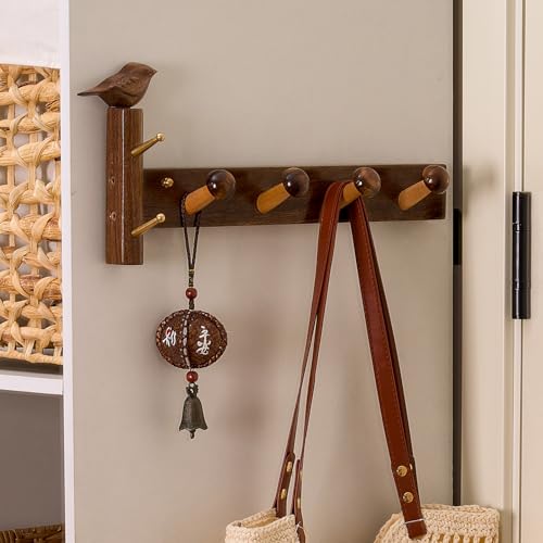 Coat rack made of beech and walnut wood for hanging