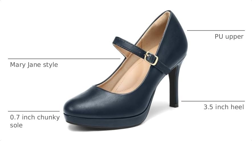 Image of mysoft Women's Pumps Closed Toe Mary Jane Pumps Round Toe Platform High Heel Dress Shoes