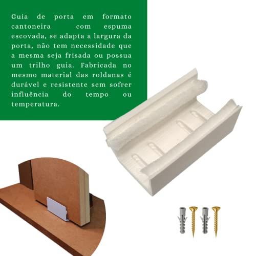 Kit p/Porta de Correr 4 Roldanas 4 Suportes - Trilho 2,00 M - Porta até 92cm - Branco