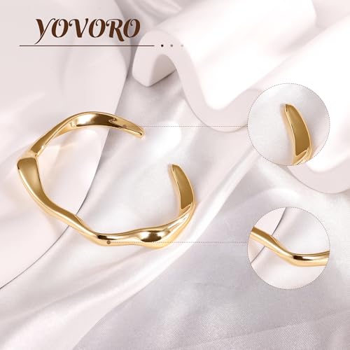 18K Gold Plated Cuff Bracelets for Women Open Adjustable Gold Cuff Bangle Bracelets Thick Hammered Wrist Cuff Bracelets Thin Minimalist Gold Cuff Bracelet2