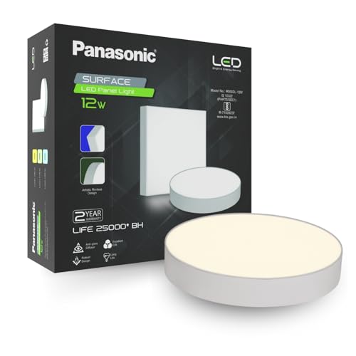 Image of Panasonic 12 Watt LED Rimless Surface Panel Light | Elegant Rimless Design | Surface Mounted LED Down Light for Ceiling (Round, Warm White, Pack of 1)