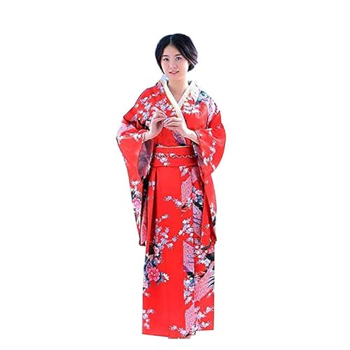 Kimono traditionnel rouge en soie synthétique pour vos tenues de voyage et soirées d'été