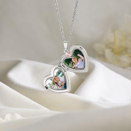 Personalized Heart Necklace with Picture inside Custom Locket Necklace for Women Engraved Birth Flower Text for Heart Locket Necklace Gold/Silver/Rose Gold Christmas Birthday Gifts4