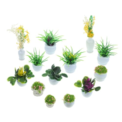MAGICLULU 13 個ミニチュア盆栽植物点 ドールハウス用ミニ植木鉢 模型 グリーン装飾 シミュレーション観葉植物 製 風景飾り テ