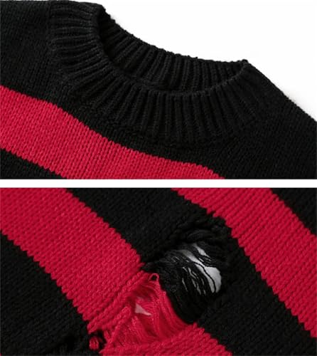 Men's Striped Sweaters Men Hollow Out Punk Unisex Sweater Jumpers Loose Oversized Pullouvers4