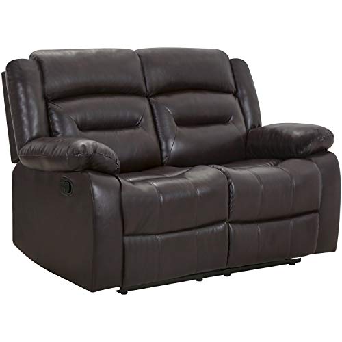 Image of Recliner Chair Set Manual Recliner PU Leather Sofa and Couch Theater Seating Motion for Home Living Room (Love Seat, Brown)