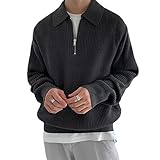 POHADON Mens Quarter Zip Up Sweater Pullover Fall Winter Long Sleeve Knitted Polo Sweatshirt Korean Fashion (Black,XL)