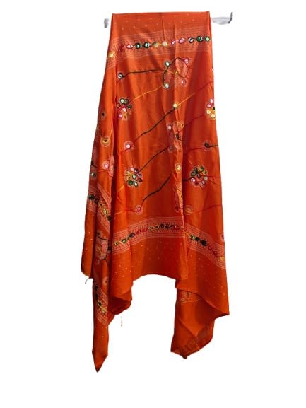 Image of Women Dupatta Yellow with Mirror Work Embroidery
