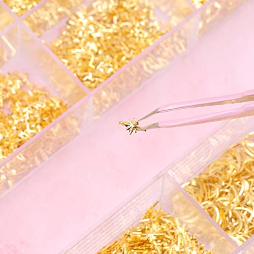28 Grids Gold Metal Nail Studs, Multiple Shapes Rivet Jewelry Accessories, 3D Mix Geometry Nail Art Glitter Flakes Decorations Set For Women Girls Manicure Acrylic Nails Supplies Diy Crafts Sequins #TOP2