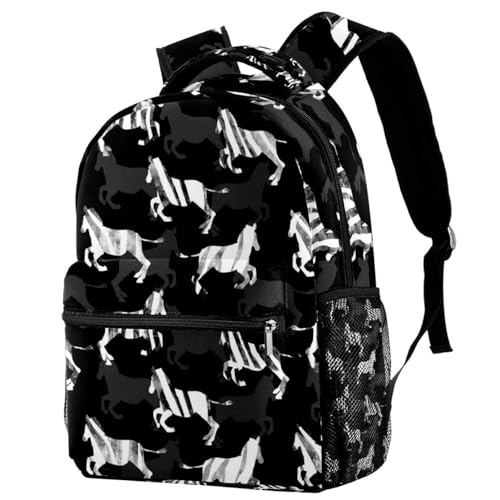 Sac à dos d'école zébré noir et blanc pour fille et garçon 29x20x40cm