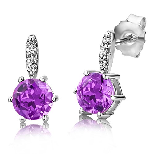 Preisvergleich Produktbild ByJoy Damen-Ohrstecker 925 Sterling- Silber Rundschliff Lila Amethyst
