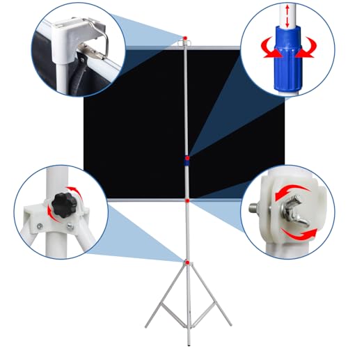 TRMESIA Projector Screen with Portable Tripod 60\" Diagonal 4:3 Aspect Ratio for Indoor Outdoor Christmas Movie Night, Upgraded Projection Screen with Stand & Carry Case Bag,Pull Down Screen for Video