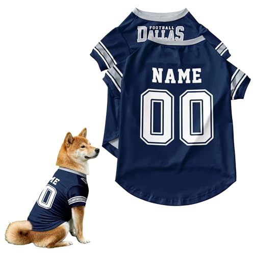 Dallas Personalized Dog Jersey Shirt with Custom Name and Number for Small Medium and Large Dogs Sports Pet Clothes XS3XL