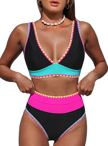 Image of Hilinker Women's Leopard Bikini Swimsuits V Neck High Waisted 2 Piece Bathing Suits