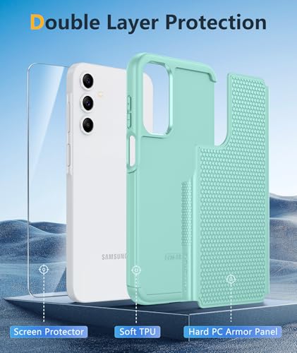 Image of FNTCASE for Galaxy A15-5G Phone Case - Samsung A15 5G Military Grade Drop Protection, 14ft Drop Tested, Screen Protector Included, Anti-Slip Textured, TPU+PC Dual Layer Shockproof Cover (Mint Green)