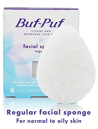 Buf-Puf Regular Facial Sponge, Dermatologist Developed, Removes Deep Down Dirt & Makeup That Causes Breakouts And Blackheads, Reusable, Exfoliating, White, 1 Count #TOP1