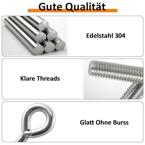 Ringschraube M6, 12 Stück Ösenschrauben,Langem Schaft Edelstahl Ringschrauben,Schraubenringe Geschweißt,für Rolle des Befestigens und Hängens