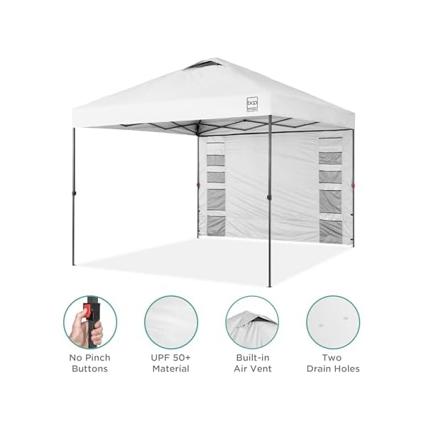 Best choice products 10x10ft easy pop up canopy wside wall 10 pockets portable carrying case 1 button setup 4 weight bags white  urban country home decor