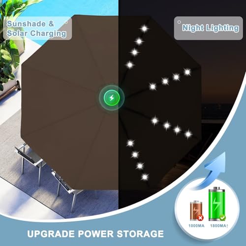Image of ABCCANOPY Durable Solar Led Patio Umbrellas with 32LED Lights 11FT (Dark Brown)