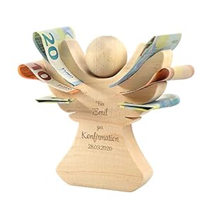 Casa Vivente Engel aus Holz: Geschenk zur Konfirmation | Geldgeschenk für Jungen und Mädchen | Personalisiert mit Namen…