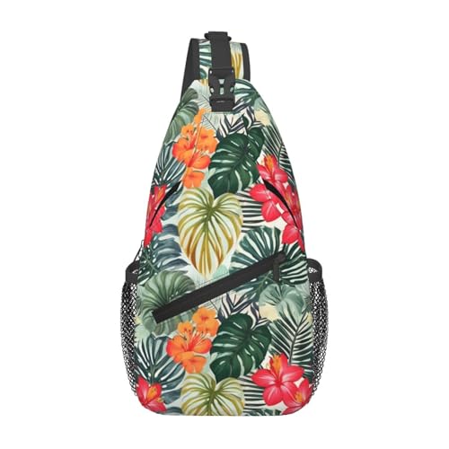 Mochila bandolera sling con estampado hibisco miniatura 1