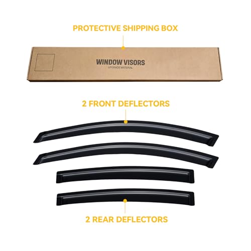 Image of Rain Guards Window Visor for 2004-2008 Nissan Maxima Out-Channel | Shields Vent Deflector Shade Wind Dark Smoke 2005 2006 2007 04 05 06 07 08, Tape-On Outside-Mount, 4PCS
