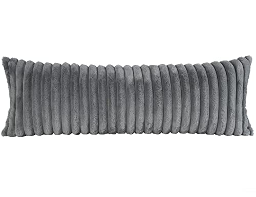 PANOD Super Soft Faux Fur Full Body Pillow Covers 21 X 54,Luxury Plush Coarse Stripes Decorative Long Pillow Covers Pillow Case Cushion Case for Couch Sofa Bed Livingroom Bedroom Farmhouse,Grey