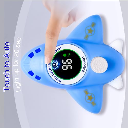 Image of Baby Bathtub Thermometer with LED Display Screen+Blue Airplane toy-2-in-1 | Color Coded Alarm (Cold /Comfortable /hot) Bath Temperature Monitor, Adorable Floating Toys for Infants, Essential for Babies
