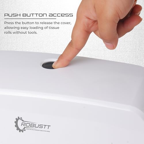 Image of Robustt Wall-Mounted V /N /M Fold Paper Hand Towel Dispenser - White (with 4 Adhesive Hooks) | Large Capacity | Durable ABS Material | Water-Resistant | Push Button Lock (Pack of 1)