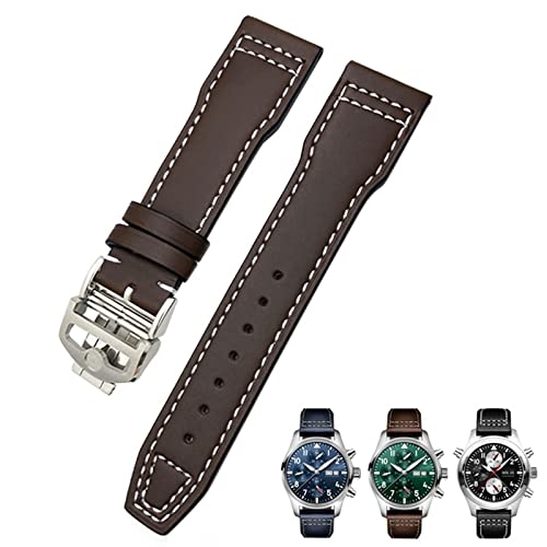Bracelet de montre en cuir de vache 20mm 21mm bleu souple pour montre pilote