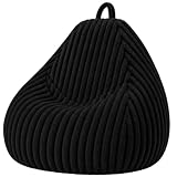 bananair Pouf Poire Ado en Fausse Fourrure Côtelée, 105x85 cm, Noir | Fabriqué en France, Housse Lavable, Tissu Doux, Facile à Transporter, Pouf Idéal pour la Chambre