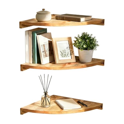 Mensole angolari galleggianti – Mensola da parete rustica in legno a 3 ripiani, elegante scaffale per camera da , cucina, soggiorno, piante, libri e profumi in armadio, o area bar