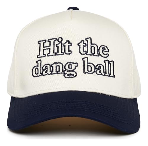 Two Tone Vintage Snapback Hat - Hit The Dang Ball - Navy/Beige