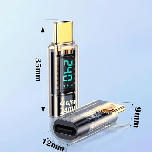 Coverzone USB-C Güç Ölçer LED Ekranlı Adaptör 240W PD 3.1 Hızlı Şarj 40Gbps Veri 8K Video Destekli Type-C Erkek Dişi Dönüştürücü Voltaj Akım Watt Test Cihazı Tak Çalıştır Kompakt Tasarım | ZR1141 - Görsel 3