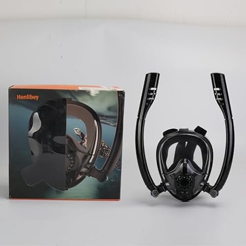 Honlibey Diving Face Masks for Adults, Double Tube Anti-Fog Diving Face Masks(Black) Cover