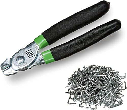 Cascade Tools Hog Ring Pliers Kit (200 Pack of 3/4' Galvanized Steel Hog Rings Included) Perfect for Furniture Upholstery, Auto Upholstery, Meat & Sausage Casings