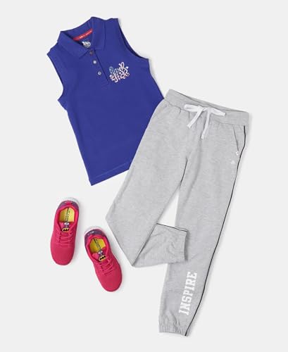 Image of Jockey AG68 Girls Super Combed Cotton French Terry Graphic Printed Relaxed Fit Joggers