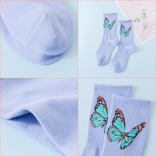 Image of Womens Striped Crew Socks, Cute Vintage Retro Mid Calf Boot Socks for Women Ladies 5 /6 Pairs, Size 5-10