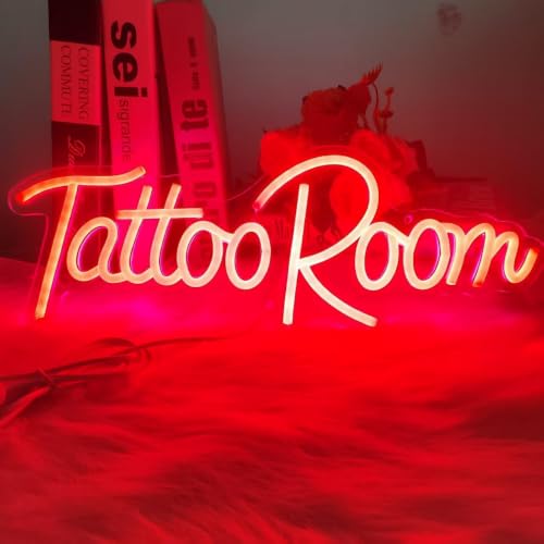 Image of Tattoo Salon LED Neon Sign | 16.5x5.8 Inch Dimmable Wall Decor Light USB Powered Shop Window Light Up Sign, Gifts for Tattoo Artists