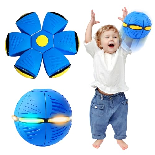 BRTNUP Magic Metaball,Children's Bouncing Ball,Jumping Balls with 6 Light,Flying Saucer,Dual Form Freely Switchable,Parent-Child Interaction Toy Game,Gifts for Teen Boys (Blue)