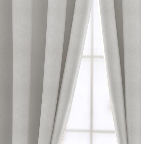 Image of LINENWALAS 100% True Blackout Curtains 6 Feet Long - Set of 2 Panels, Embossed Cladding Texture, Thermal Insulated & Noise Reducing Room Darkening Curtains for Window (Pearl White)