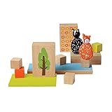 MiO Wooden Animal and Woodland Toy Modular Building Blocks Set - 14 Piece Imaginative Play Kit by Manhattan Toy