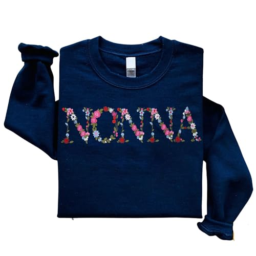 Regamor Embroidery Nonna Sweatshirts For Women Gift Sweatshirt From Grandkids Nonna Flower Grandma Gift Mothers Christmas 6 Navy