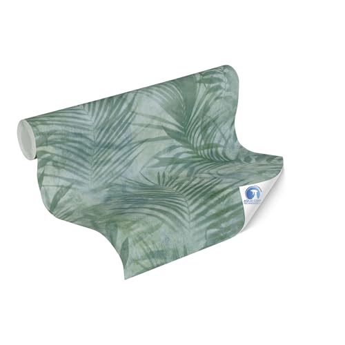 Livingwalls Wallpaper DESIGNDROP, precovered Non-Woven Wallpaper Palm Leaves in Green, Blue, 10,05m x 0,53m