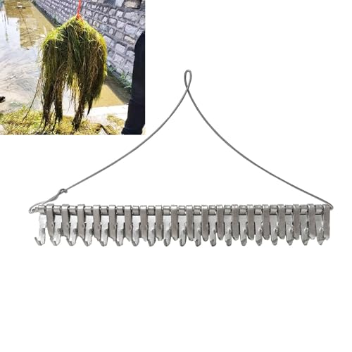 16" Pond Rake,Weed Removal Tool, 50ft Thicker Rope,Double Sided Weed Cleaning Tool Rake,or Pond, Lake, Rivulet
