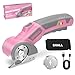 SHALL 4V Cordless Electric Scissors with Safety Lock, LED Light & Replacement Blade – Rechargeable Rotary Cutter for Fabric, Leather, Carpet, Cardboard and Plastic - Pink & Grey